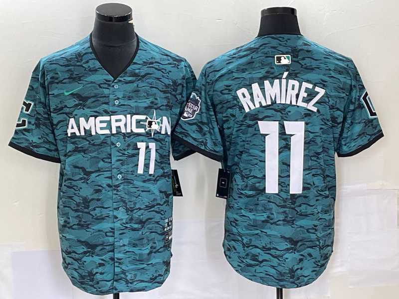 Mens Cleveland Indians #11 Jose Ramirez Number Teal 2023 All Star Cool Base Stitched Jersey->cleveland indians->MLB Jersey
